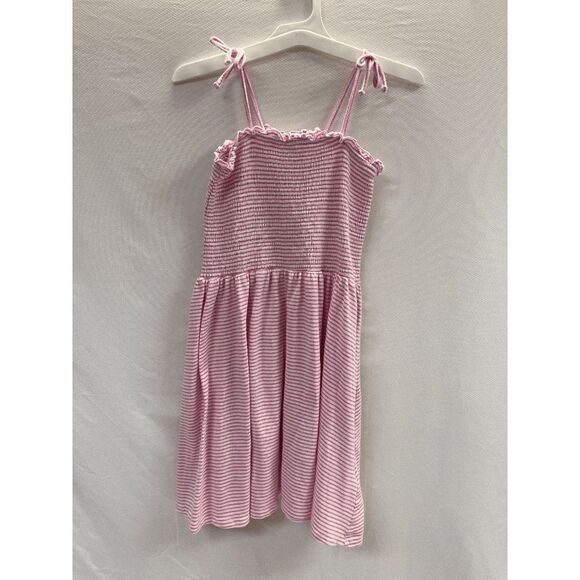 Forever 21 Girls Self Tie Strap Smocked Dress Pink White Striped Size 13-14 - Picture 1 of 3